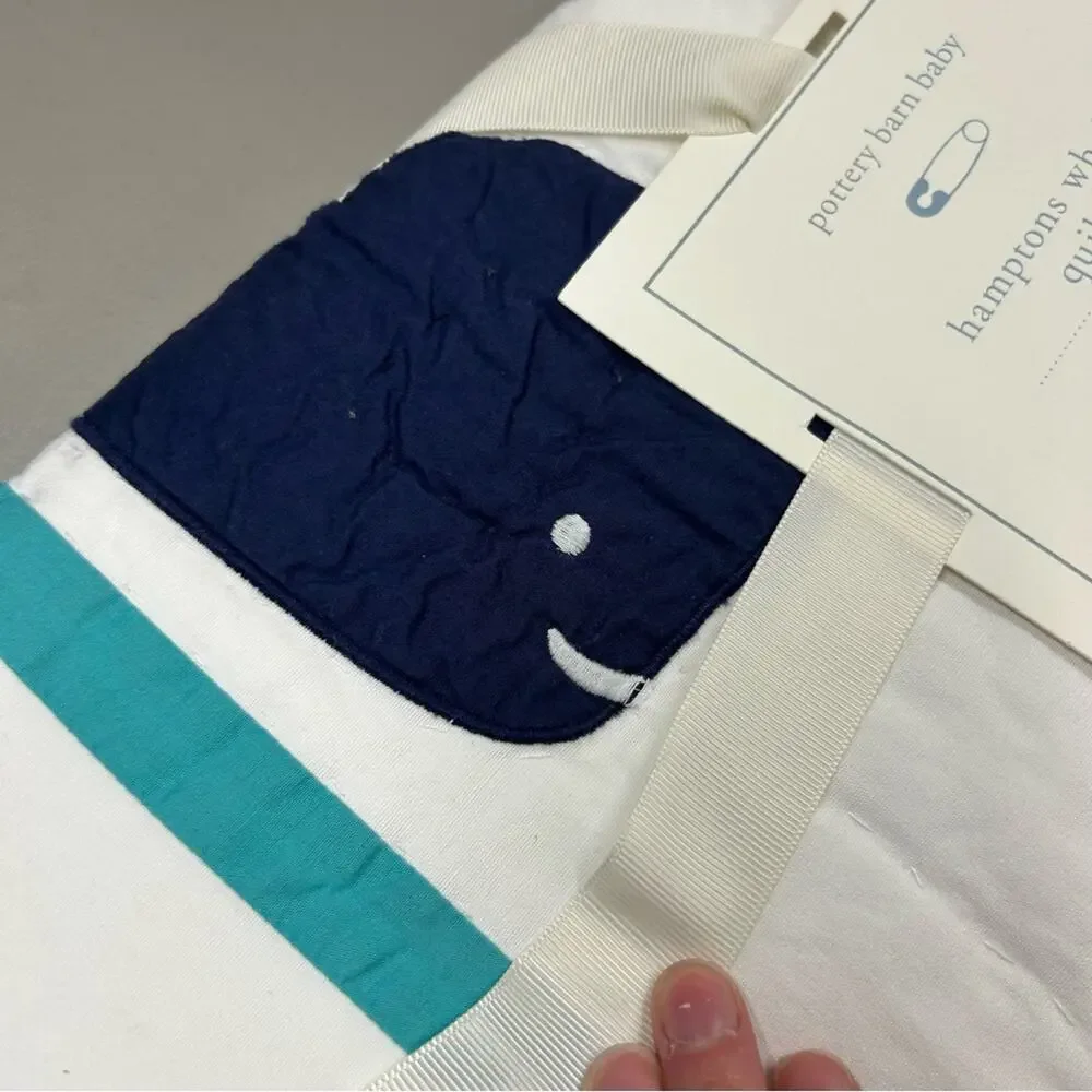 Pottery Barn Baby Quilt Hamptons Whale Bedding Cover Toddler Bed Crib Stripe NWT